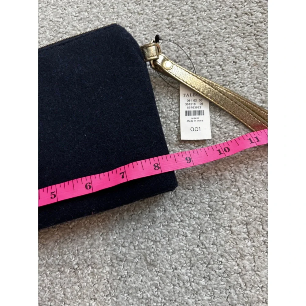 Talbots Wristlet One Size Navy Christmas Tree Embroidered Holiday Clutch NWT